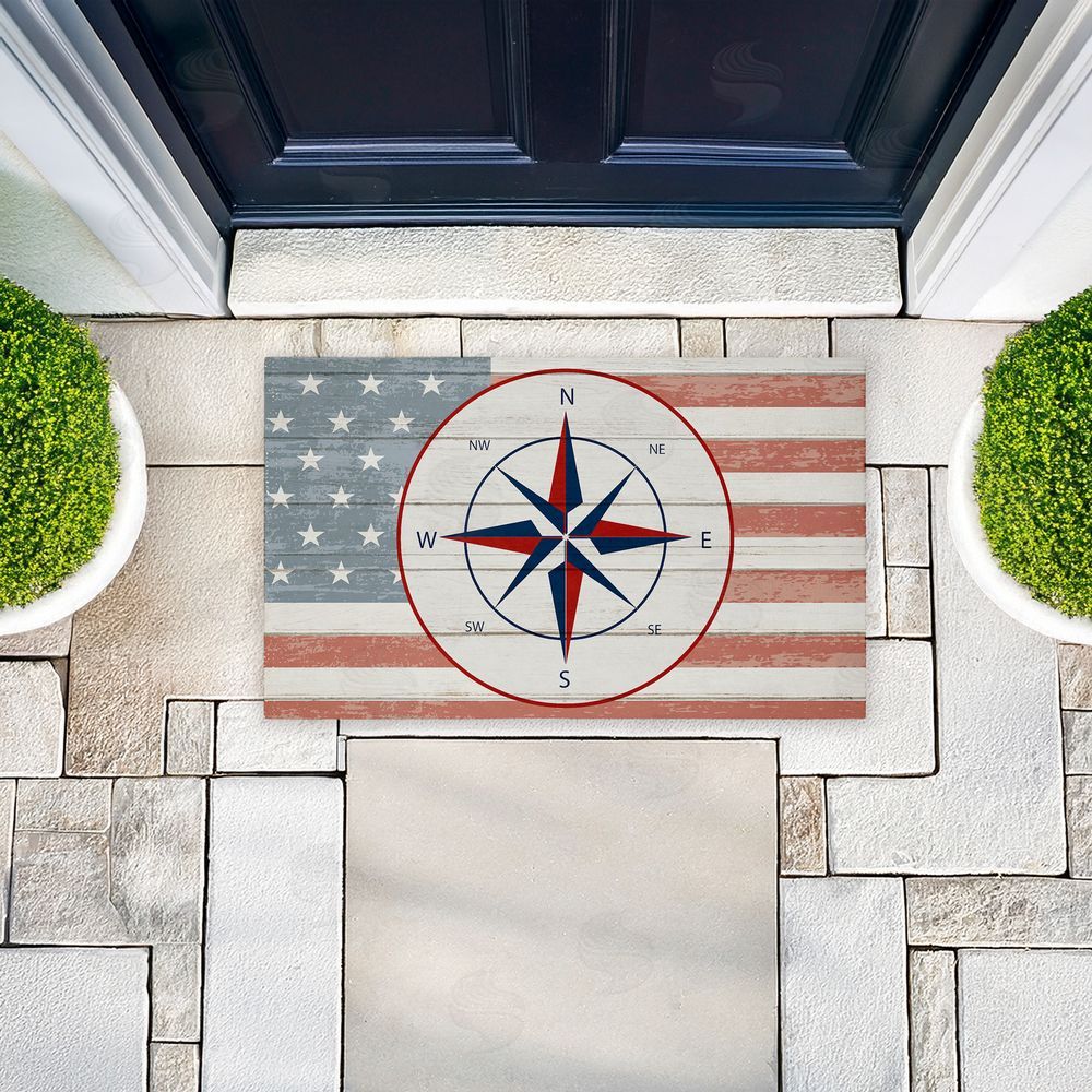 Kim Allen Nautical Flag with Compass Unwoven Outdoor Door Mat