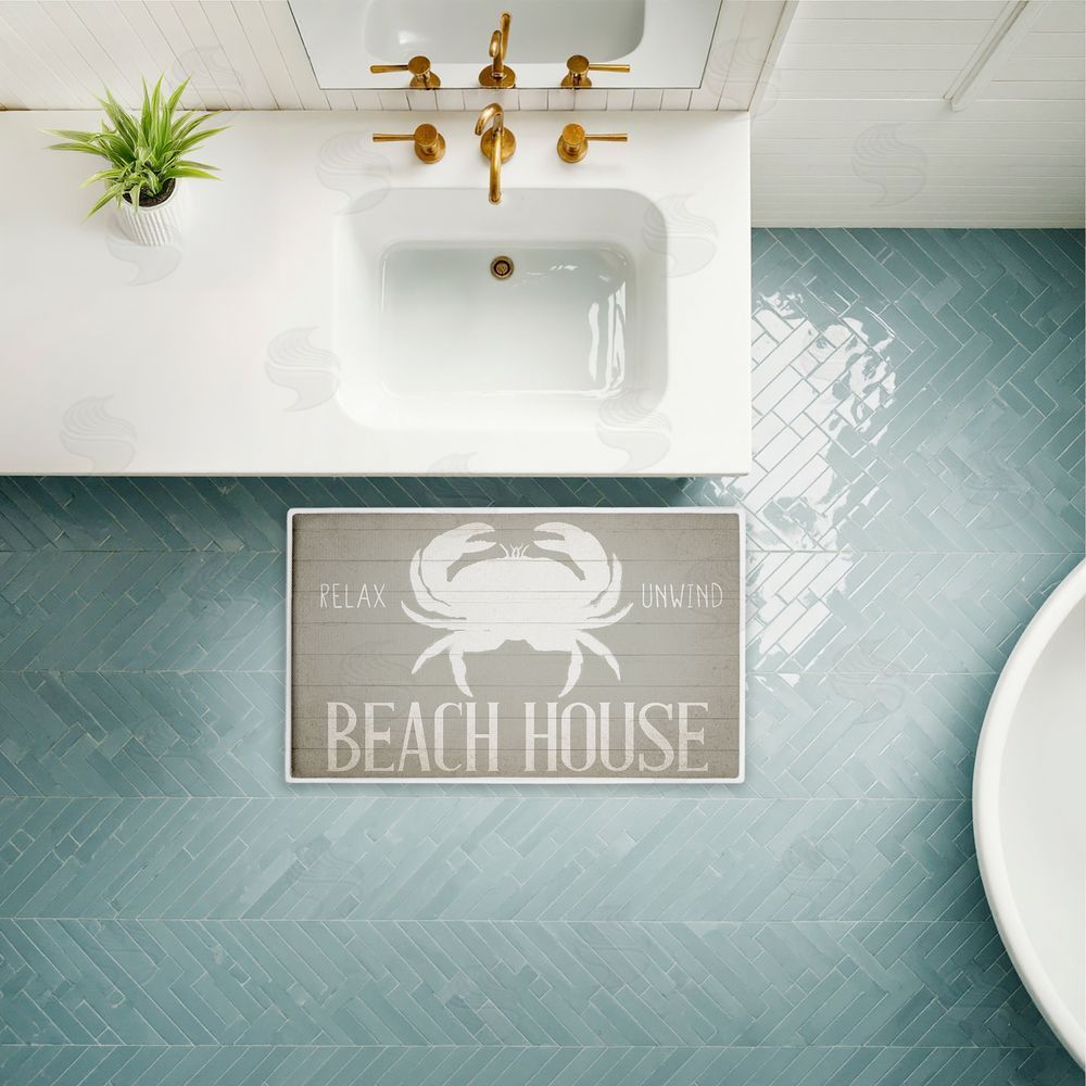 Kim Allen Relax Unwind Beach House Crab Plush Bathroom Floor Mat