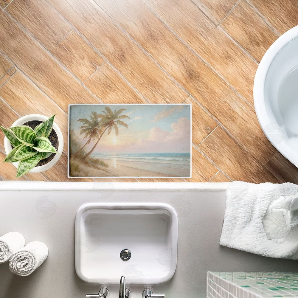 Kim Allen Sunset View Beach Palms Plush Bathroom Floor Mat