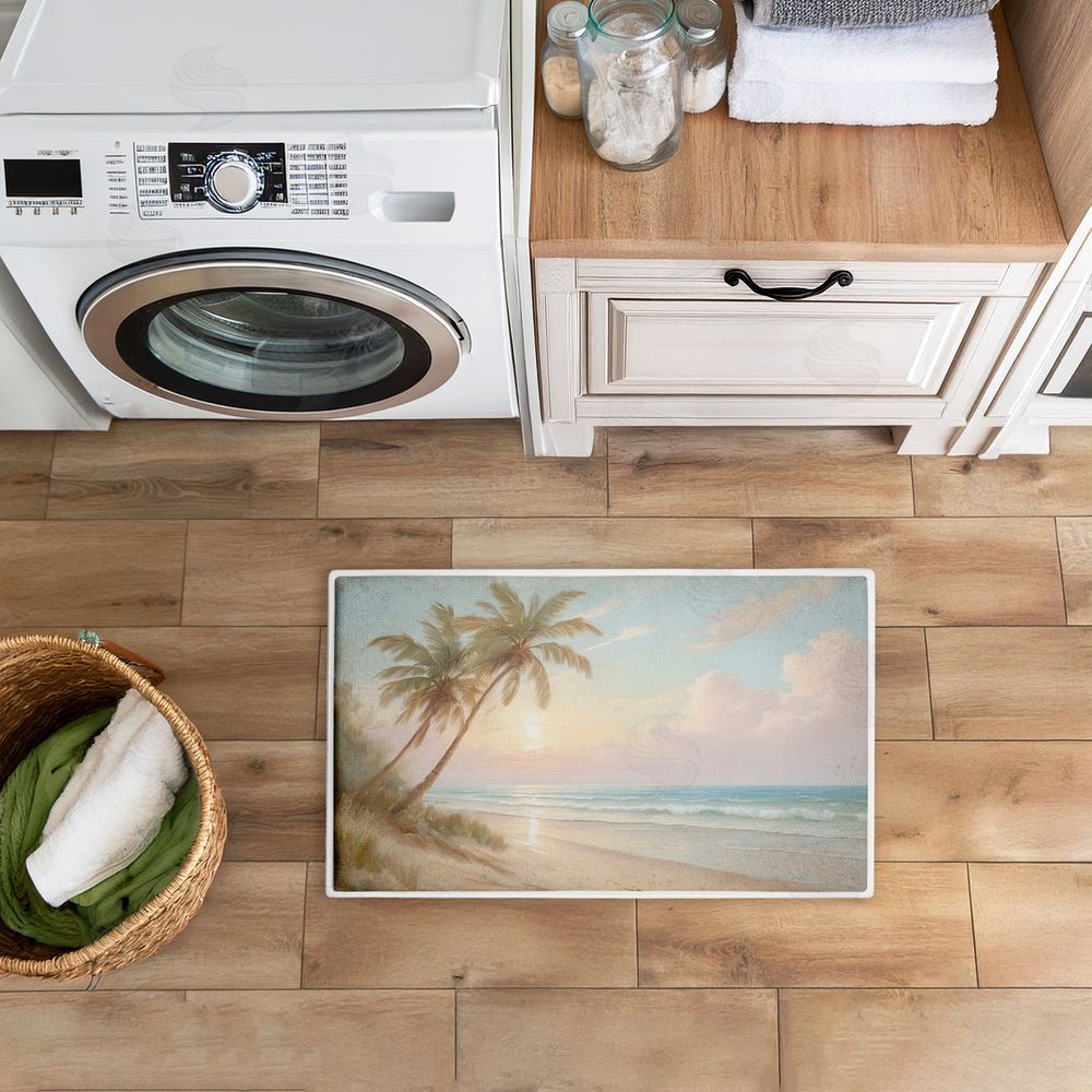Kim Allen Sunset View Beach Palms Plush Bathroom Floor Mat