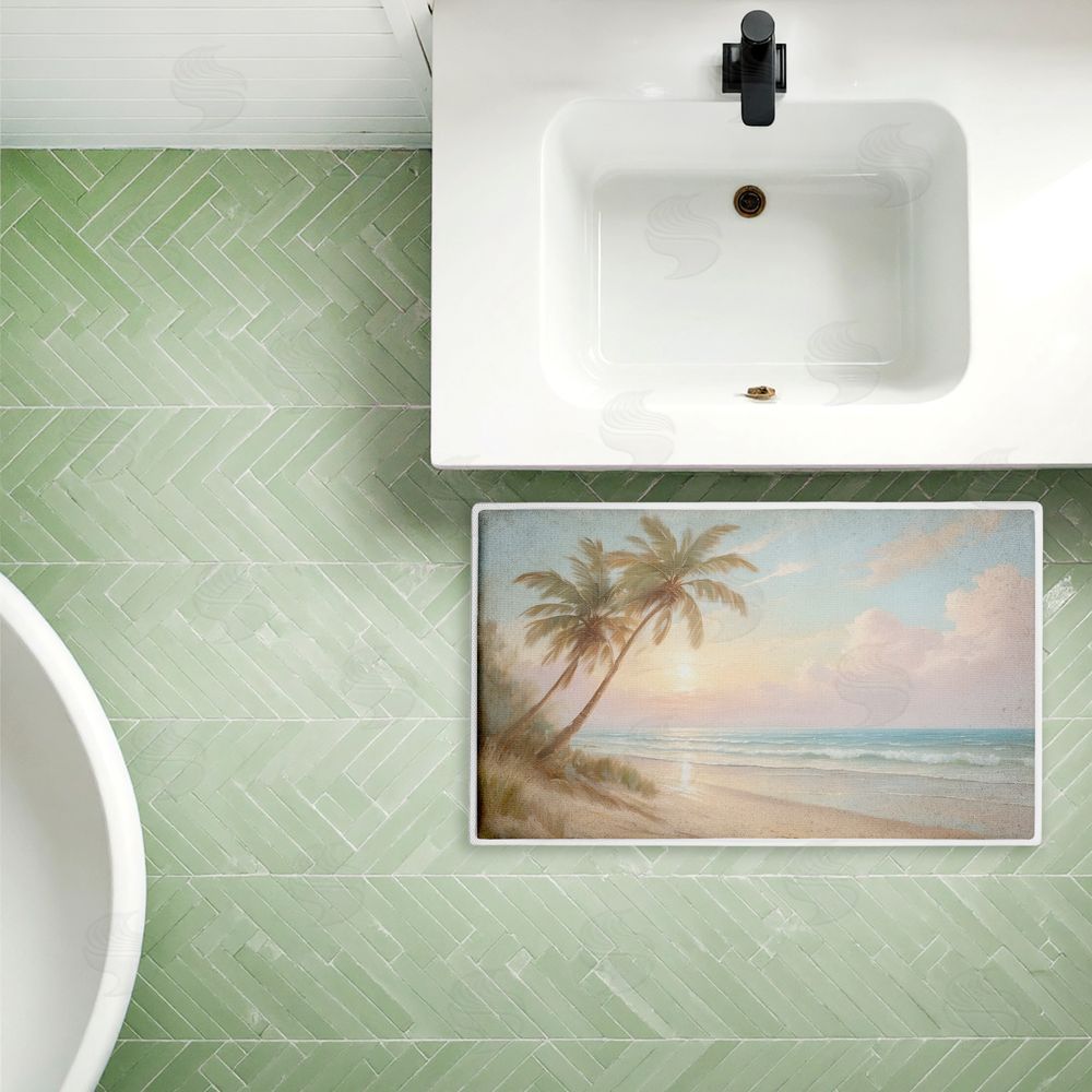 Kim Allen Sunset View Beach Palms Plush Bathroom Floor Mat