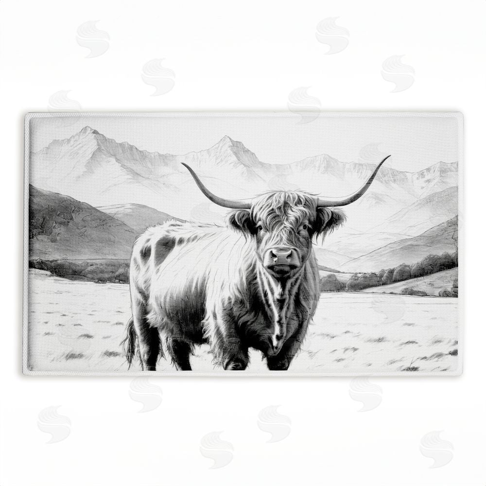 Kim Allen Highland Sketch in Mountains Plush Bathroom Floor Mat