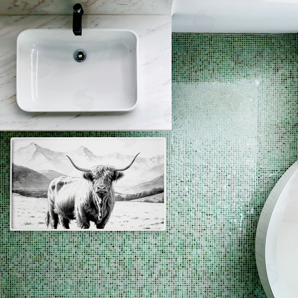 Kim Allen Highland Sketch in Mountains Plush Bathroom Floor Mat