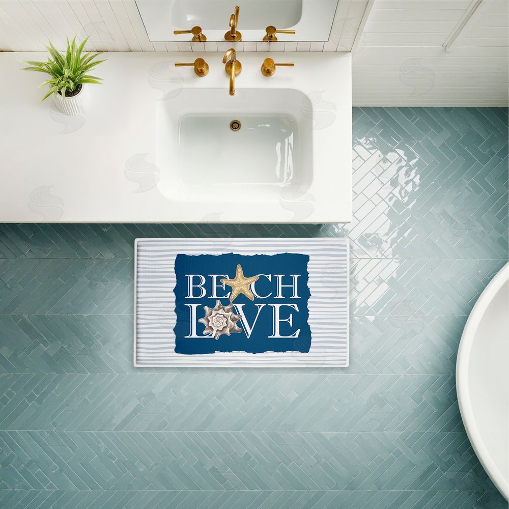 Kim Allen Beach Love over Stripes Plush Bathroom Floor Mat