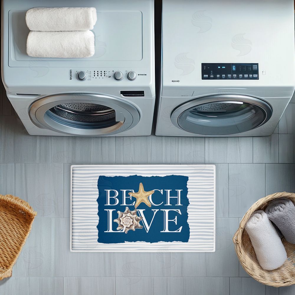 Kim Allen Beach Love over Stripes Plush Bathroom Floor Mat