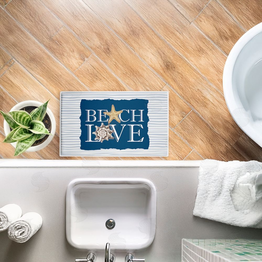 Kim Allen Beach Love over Stripes Plush Bathroom Floor Mat