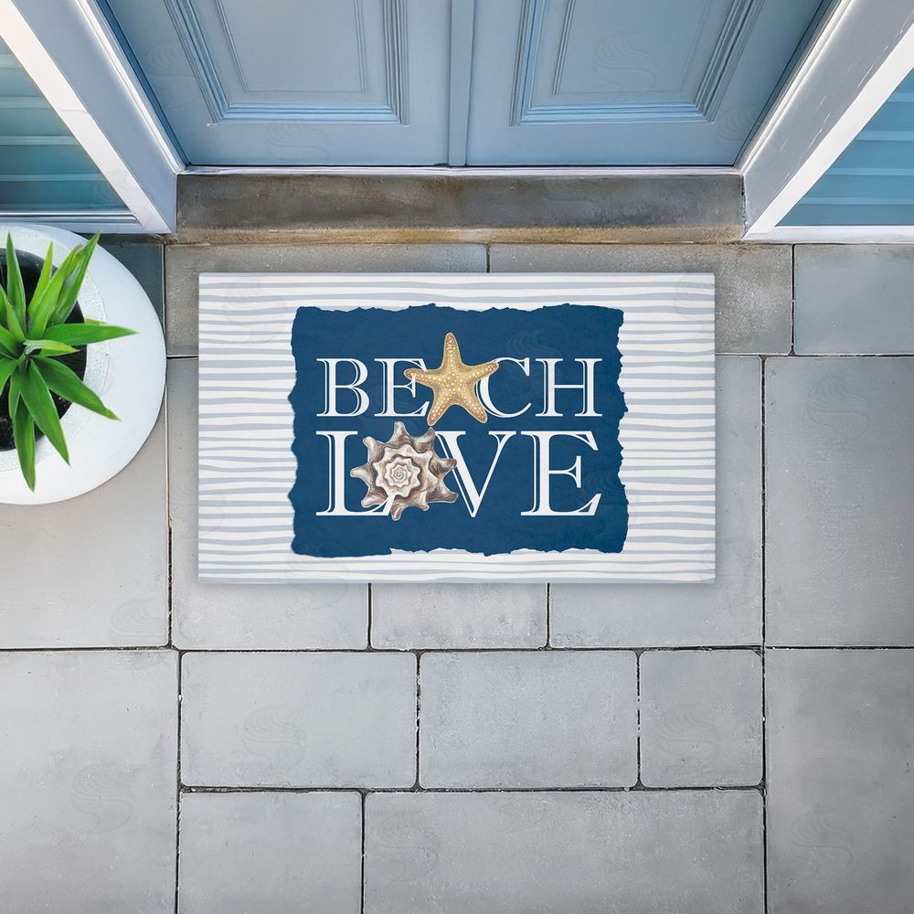 Kim Allen Beach Love over Stripes Unwoven Outdoor Door Mat