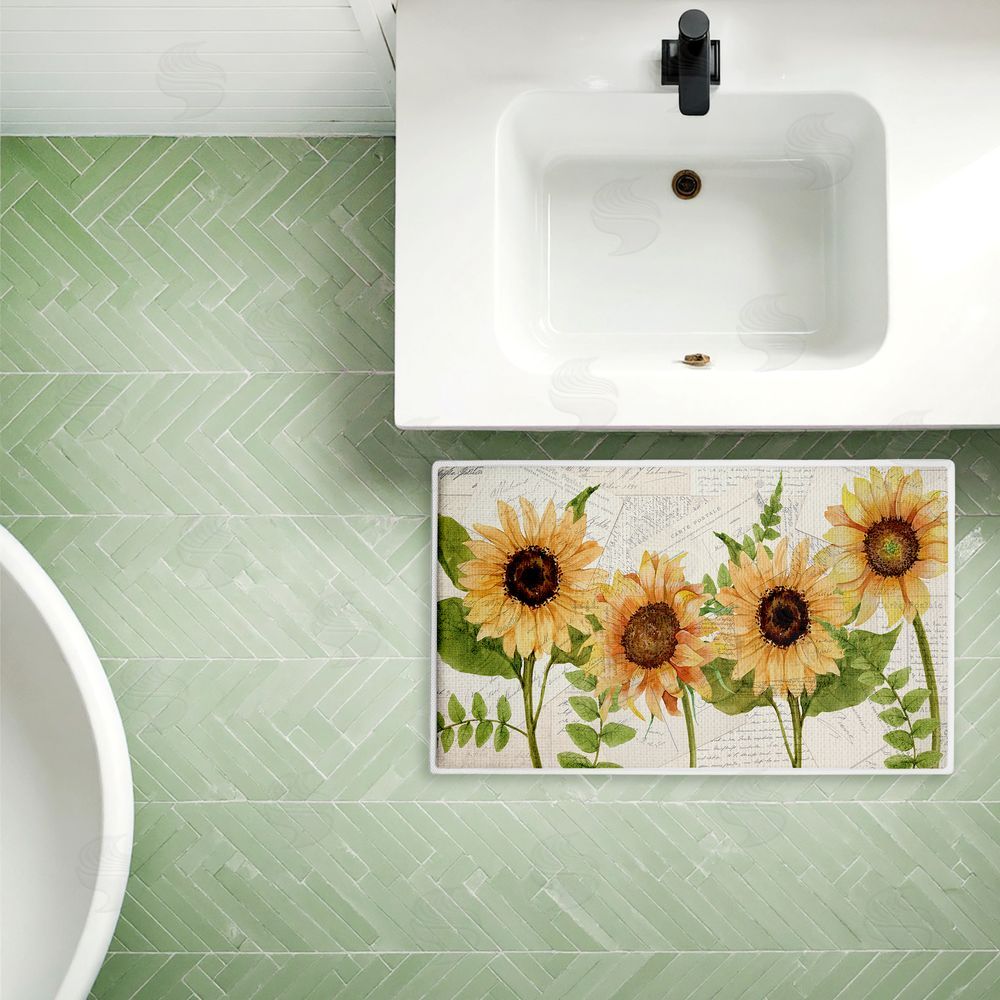 Kim Allen Sunflowers & Vintage Letter Mail Plush Bathroom Floor Mat