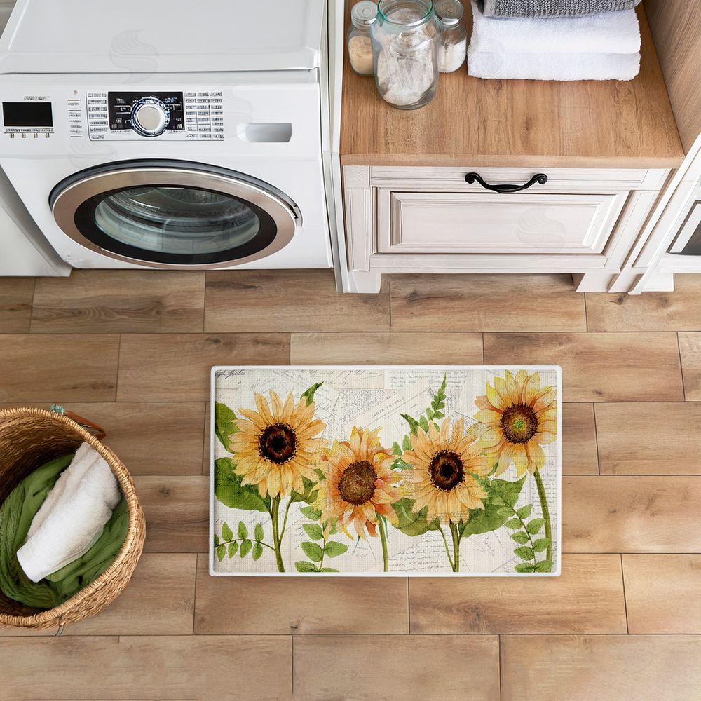 Kim Allen Sunflowers & Vintage Letter Mail Plush Bathroom Floor Mat