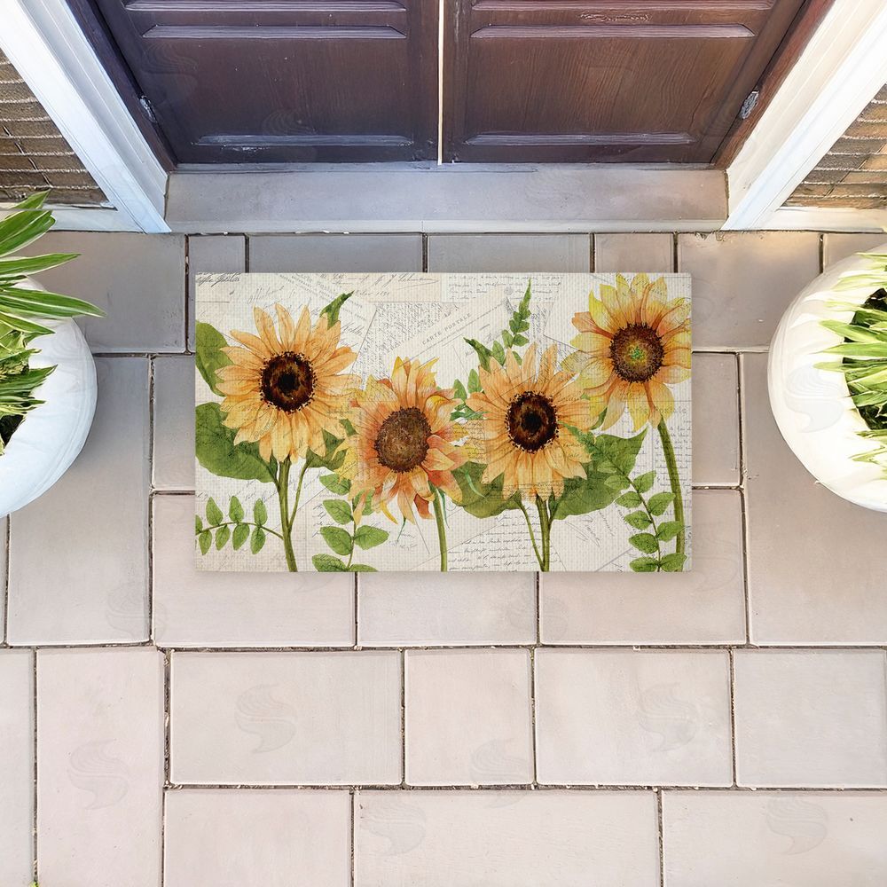 Kim Allen Sunflowers & Vintage Letter Mail Unwoven Outdoor Door Mat