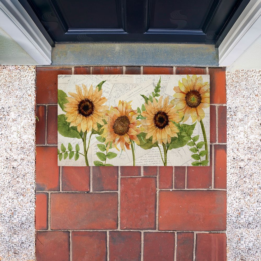 Kim Allen Sunflowers & Vintage Letter Mail Unwoven Outdoor Door Mat