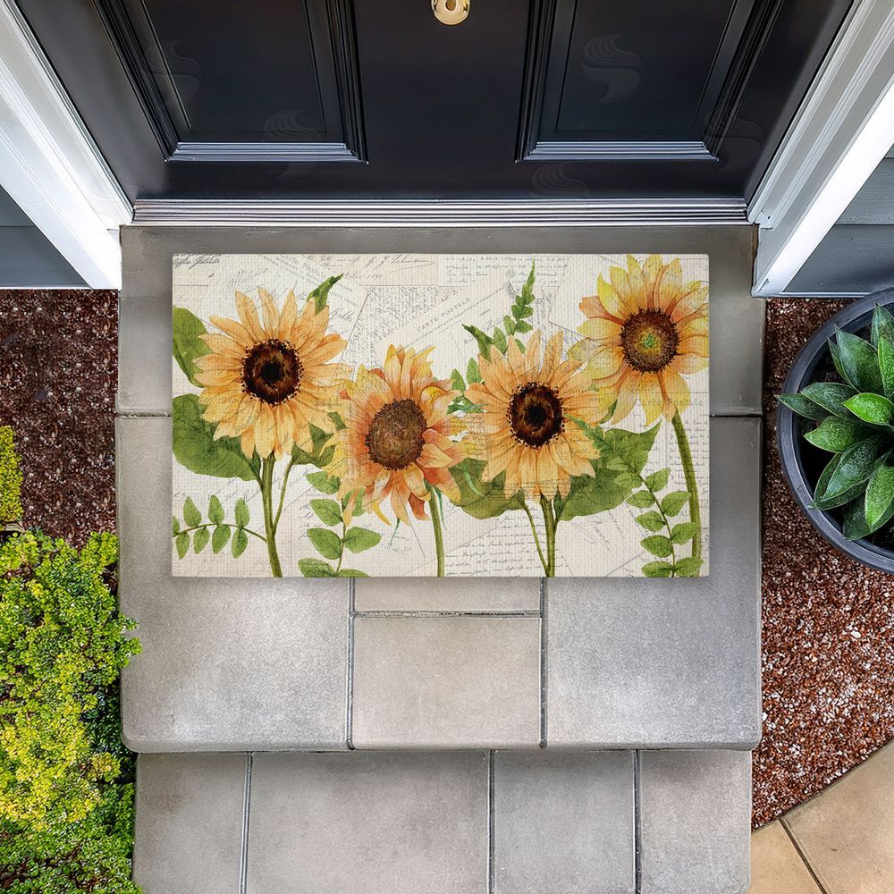 Kim Allen Sunflowers & Vintage Letter Mail Unwoven Outdoor Door Mat