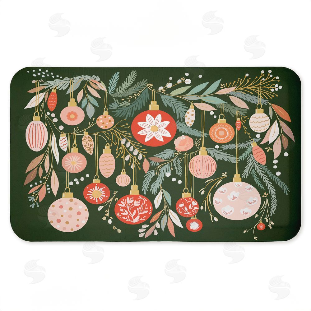 Leah Straatsma Holiday Florals & Ornament Shapes Kitchen Floor Mat