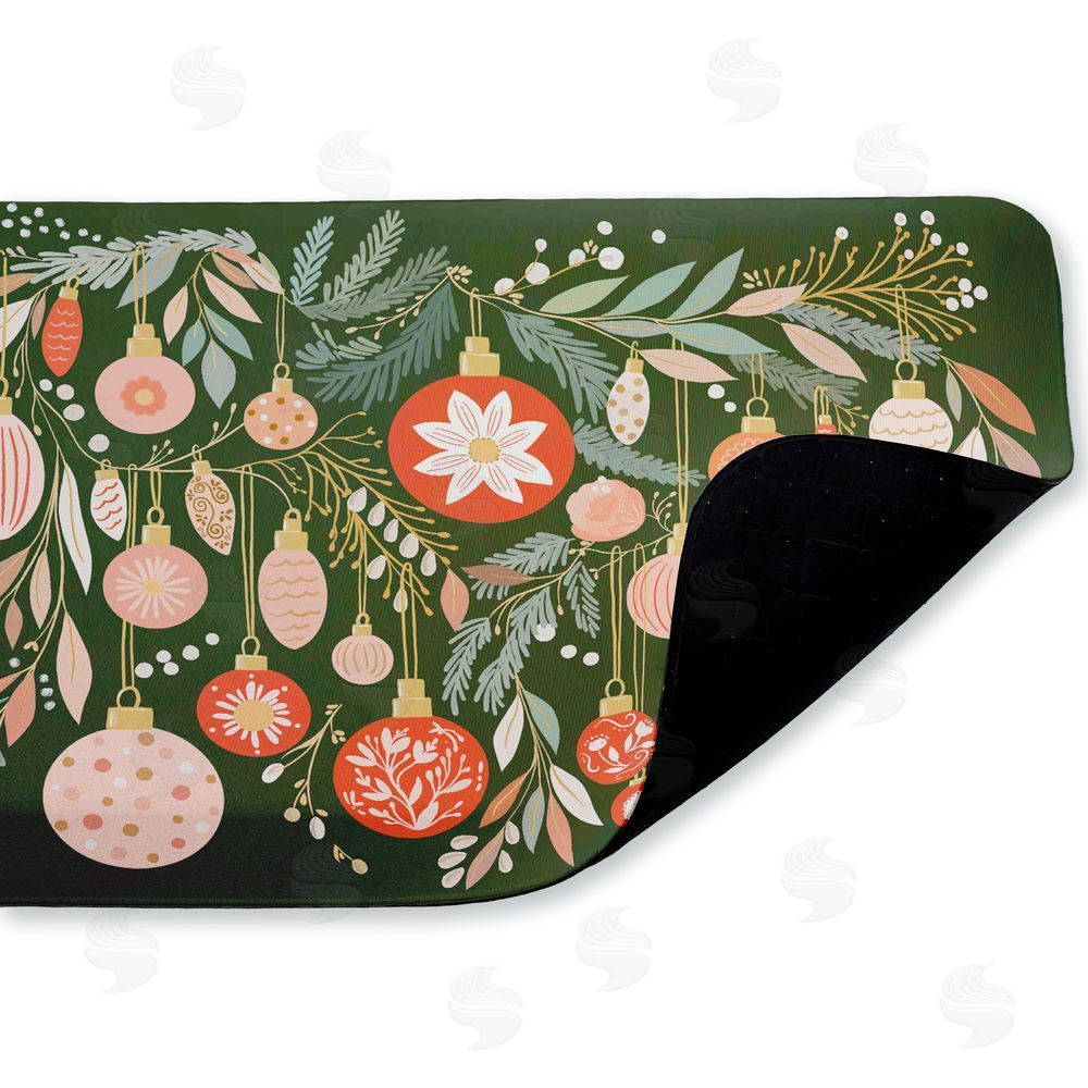 Leah Straatsma Holiday Florals & Ornament Shapes Kitchen Floor Mat
