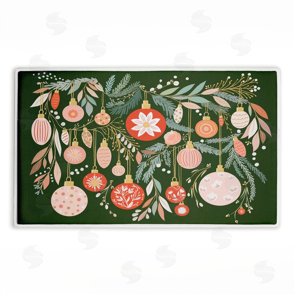 Leah Straatsma Holiday Florals & Ornament Shapes Plush Bathroom Floor Mat