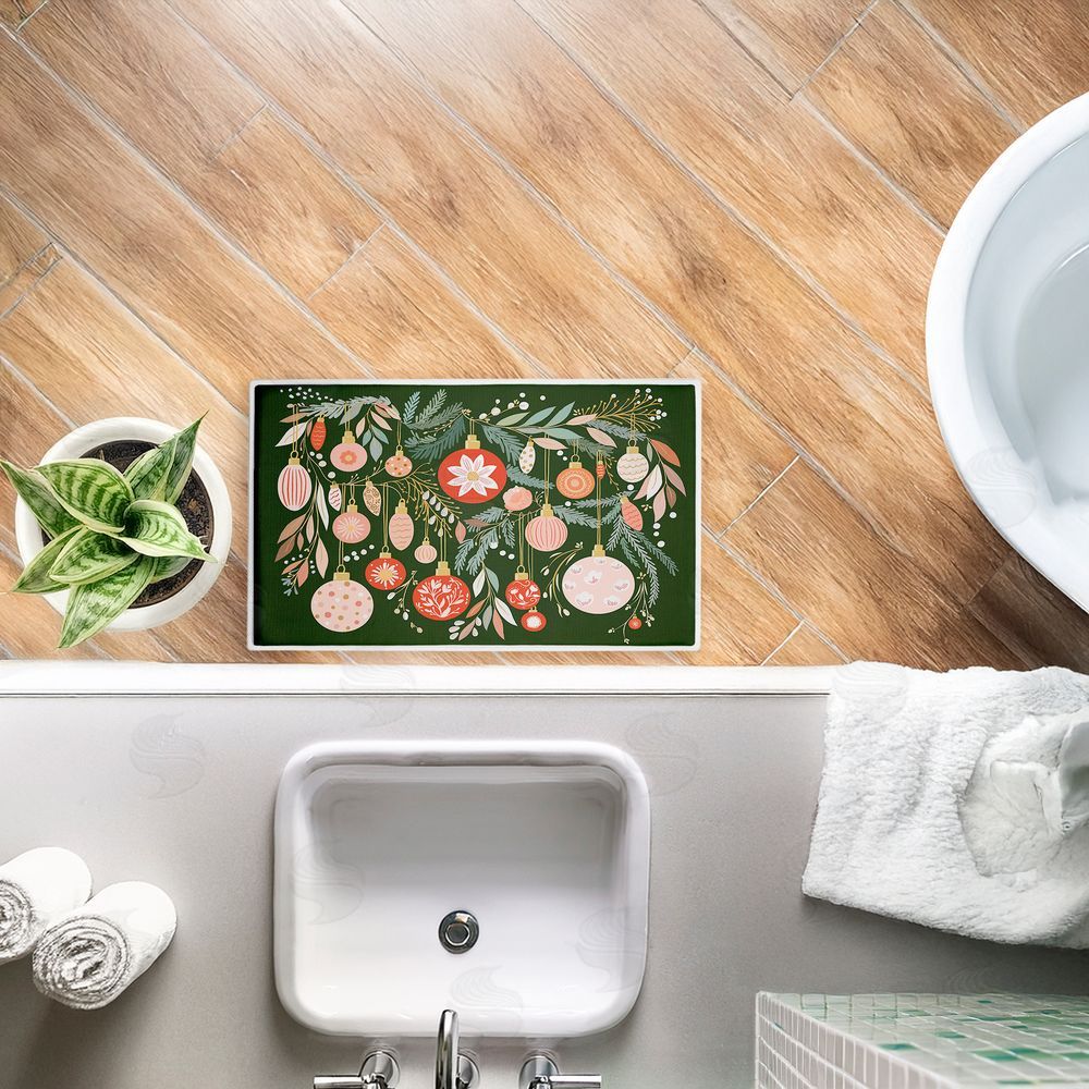 Leah Straatsma Holiday Florals & Ornament Shapes Plush Bathroom Floor Mat