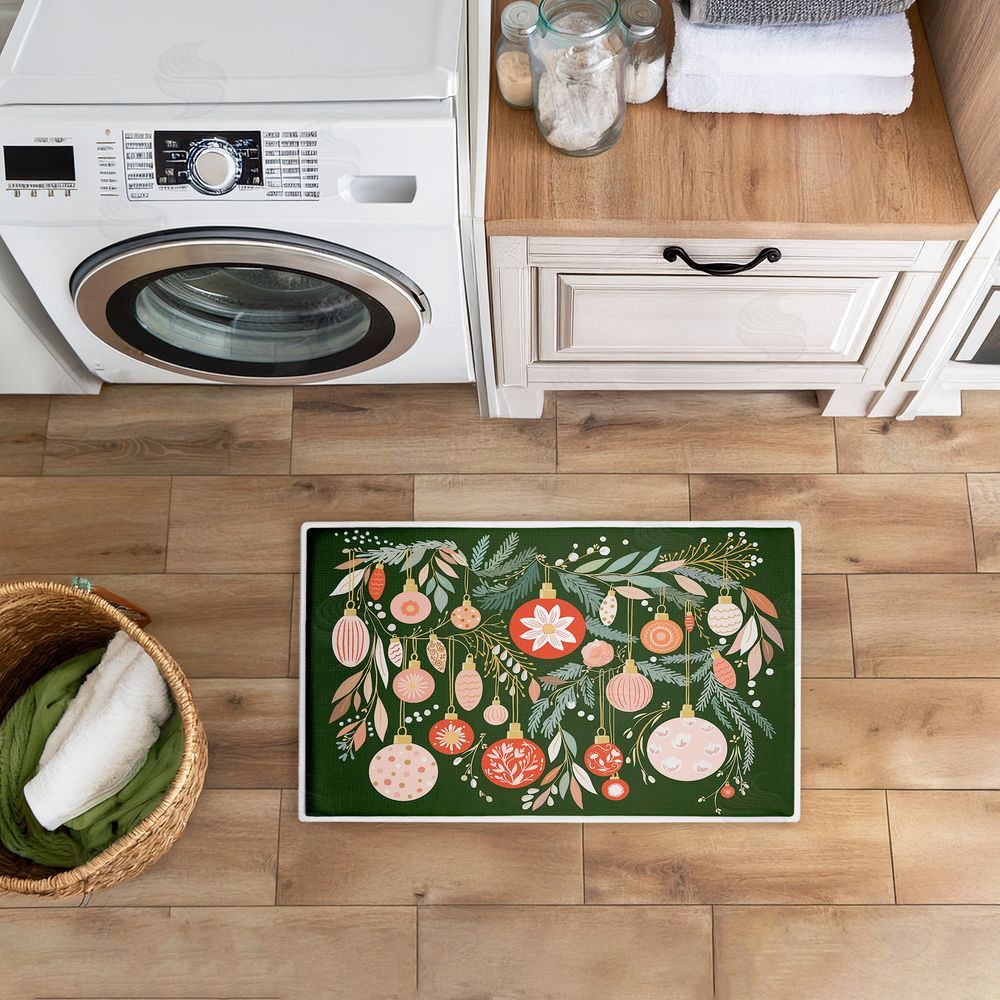 Leah Straatsma Holiday Florals & Ornament Shapes Plush Bathroom Floor Mat