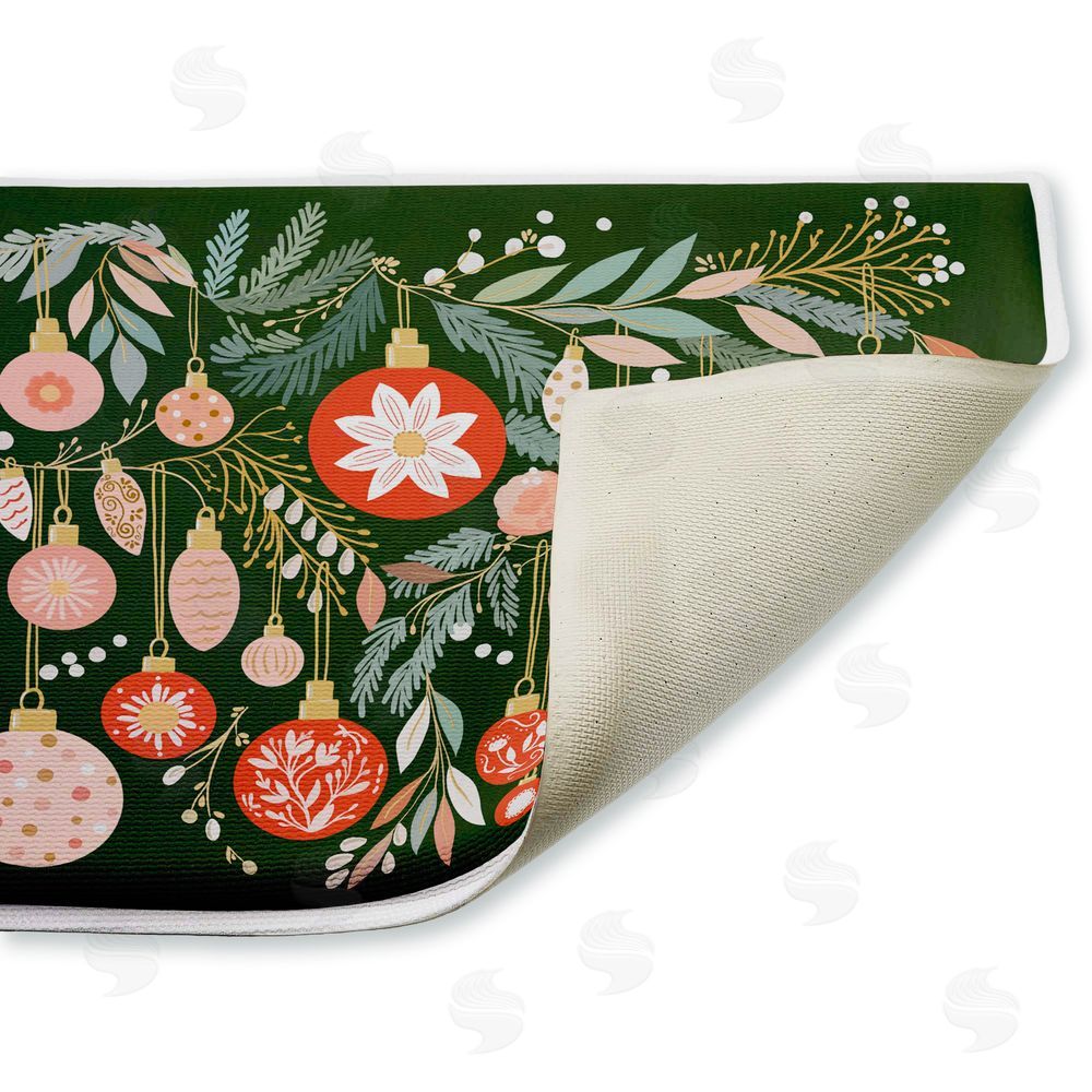 Leah Straatsma Holiday Florals & Ornament Shapes Plush Bathroom Floor Mat