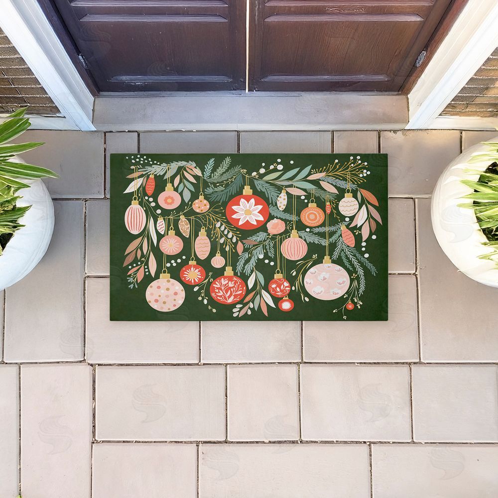 Leah Straatsma Holiday Florals & Ornament Shapes Unwoven Outdoor Door Mat