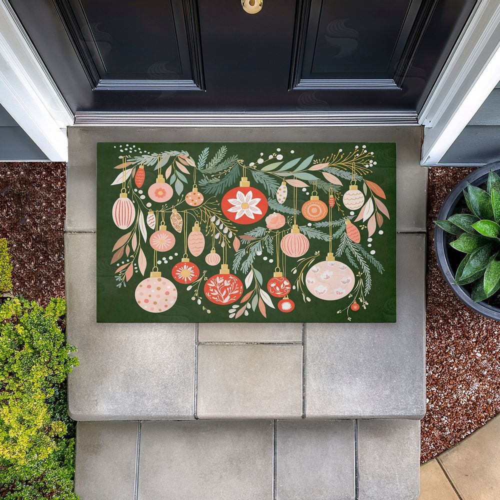 Leah Straatsma Holiday Florals & Ornament Shapes Unwoven Outdoor Door Mat