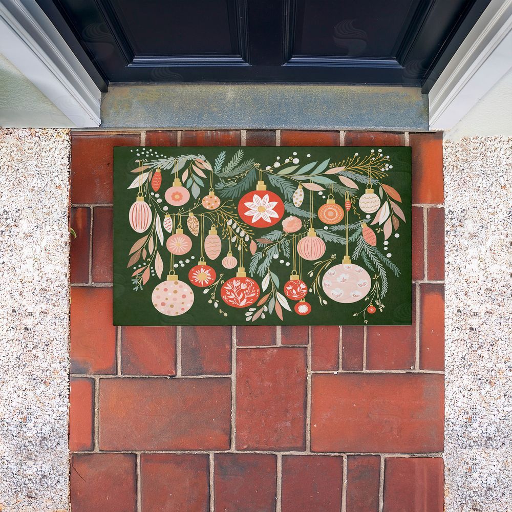 Leah Straatsma Holiday Florals & Ornament Shapes Unwoven Outdoor Door Mat