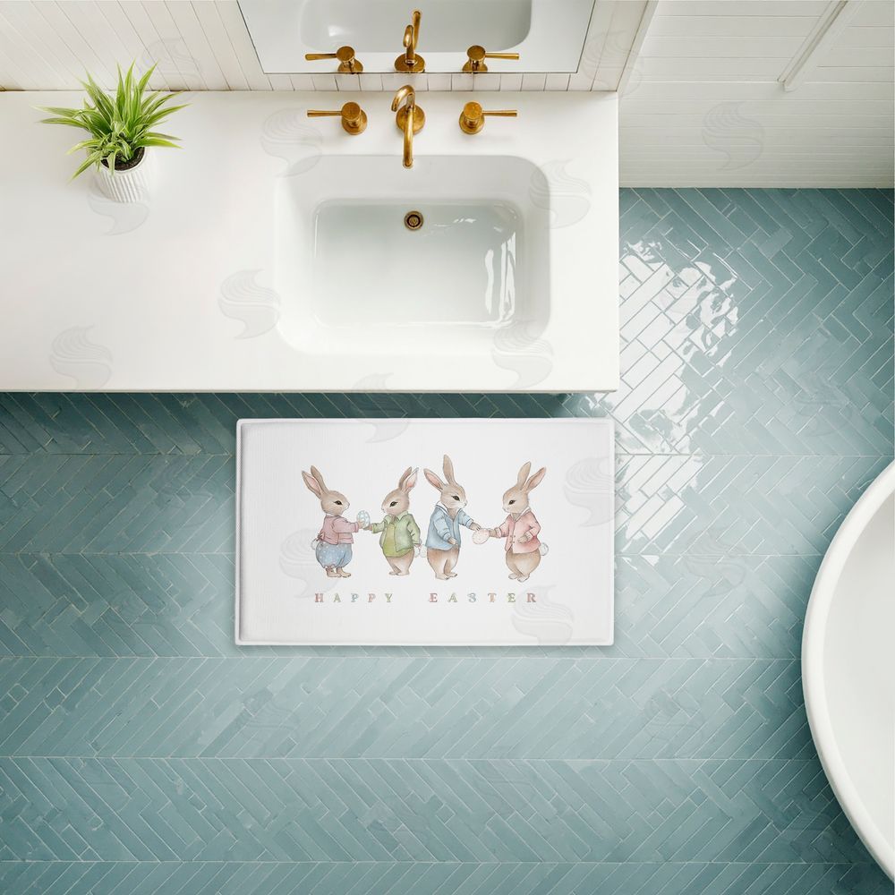 Leah Straatsma Minimal Happy Easter Bunnies Plush Bathroom Floor Mat