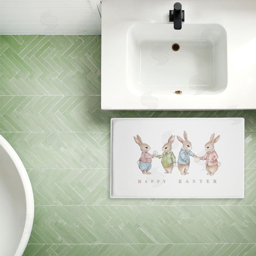 Leah Straatsma Minimal Happy Easter Bunnies Plush Bathroom Floor Mat