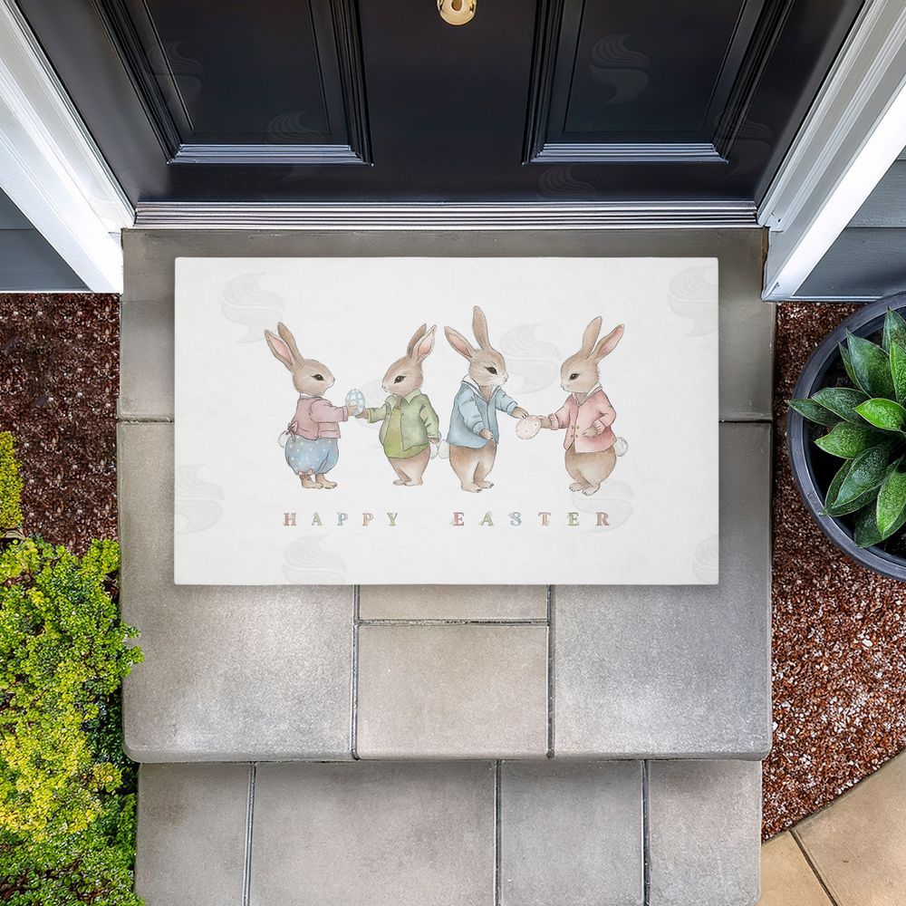 Leah Straatsma Minimal Happy Easter Bunnies Unwoven Outdoor Door Mat