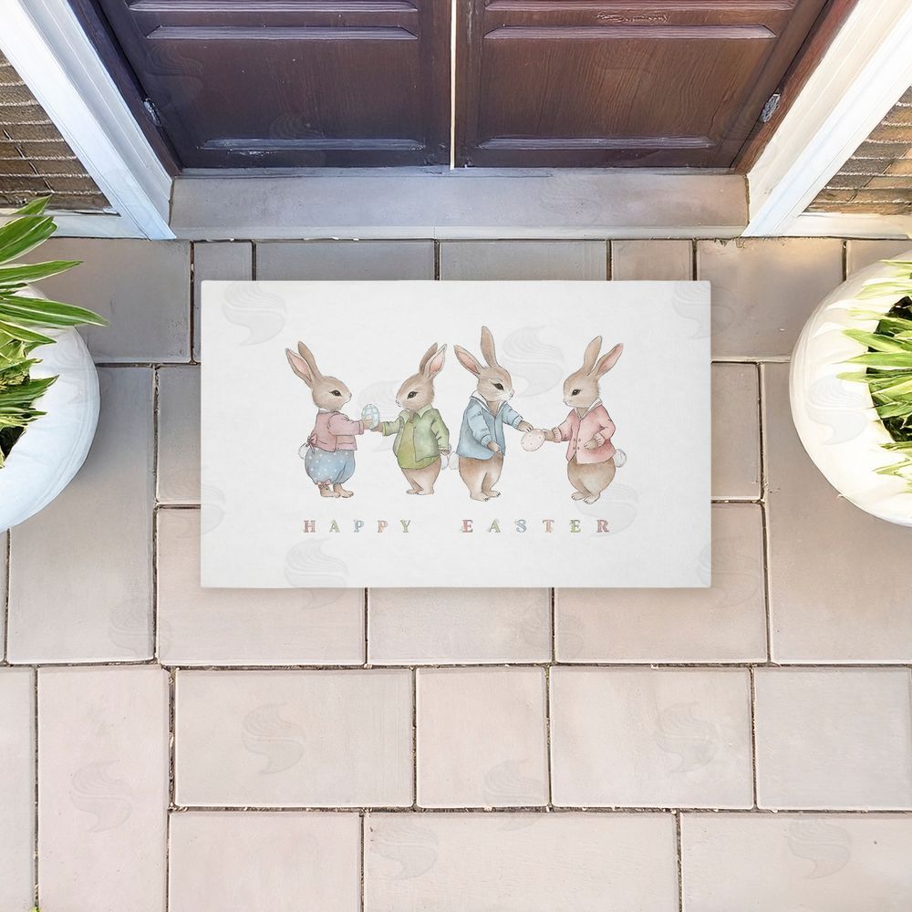 Leah Straatsma Minimal Happy Easter Bunnies Unwoven Outdoor Door Mat