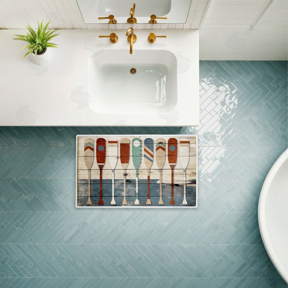 Milli Villa Various Rustic Oars Patterns Plush Bathroom Floor Mat
