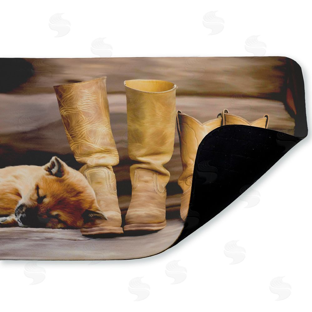 Renel Peters Sleepy Puppy & Cowboy Boots Kitchen Floor Mat