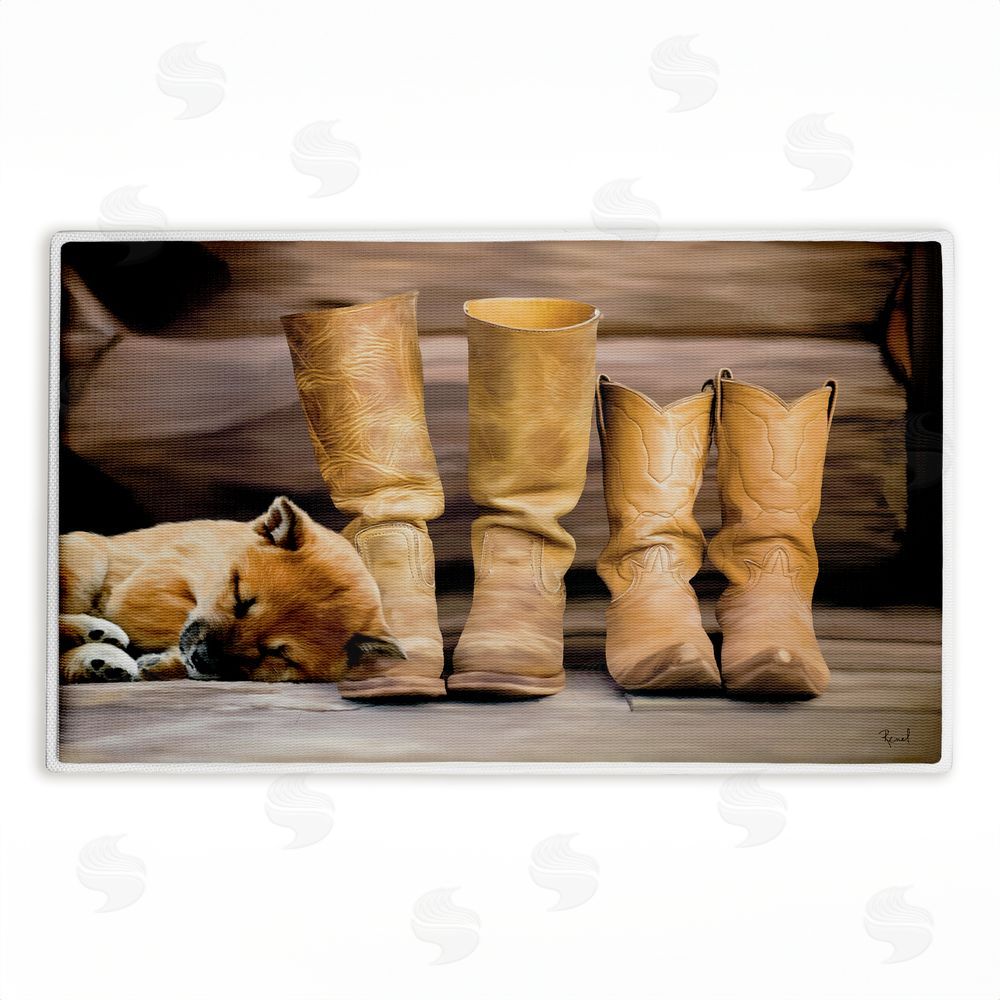 Renel Peters Sleepy Puppy & Cowboy Boots Plush Bathroom Floor Mat