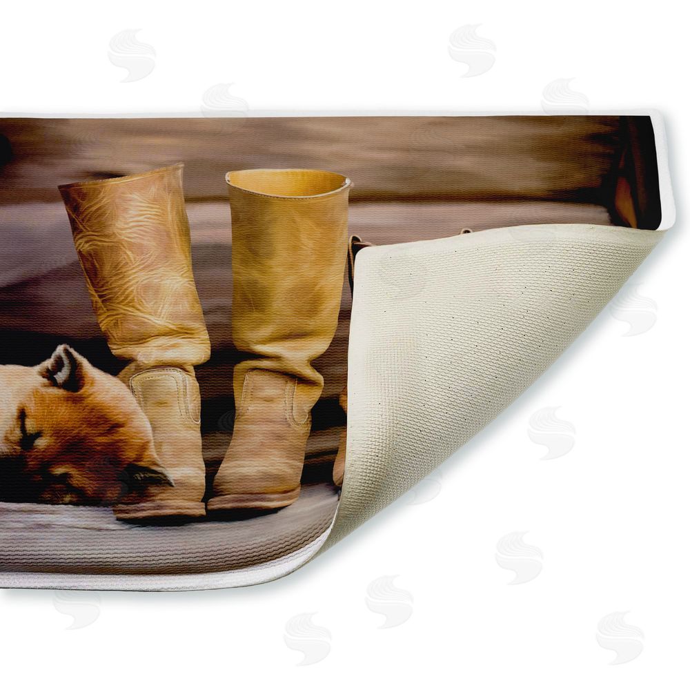 Renel Peters Sleepy Puppy & Cowboy Boots Plush Bathroom Floor Mat