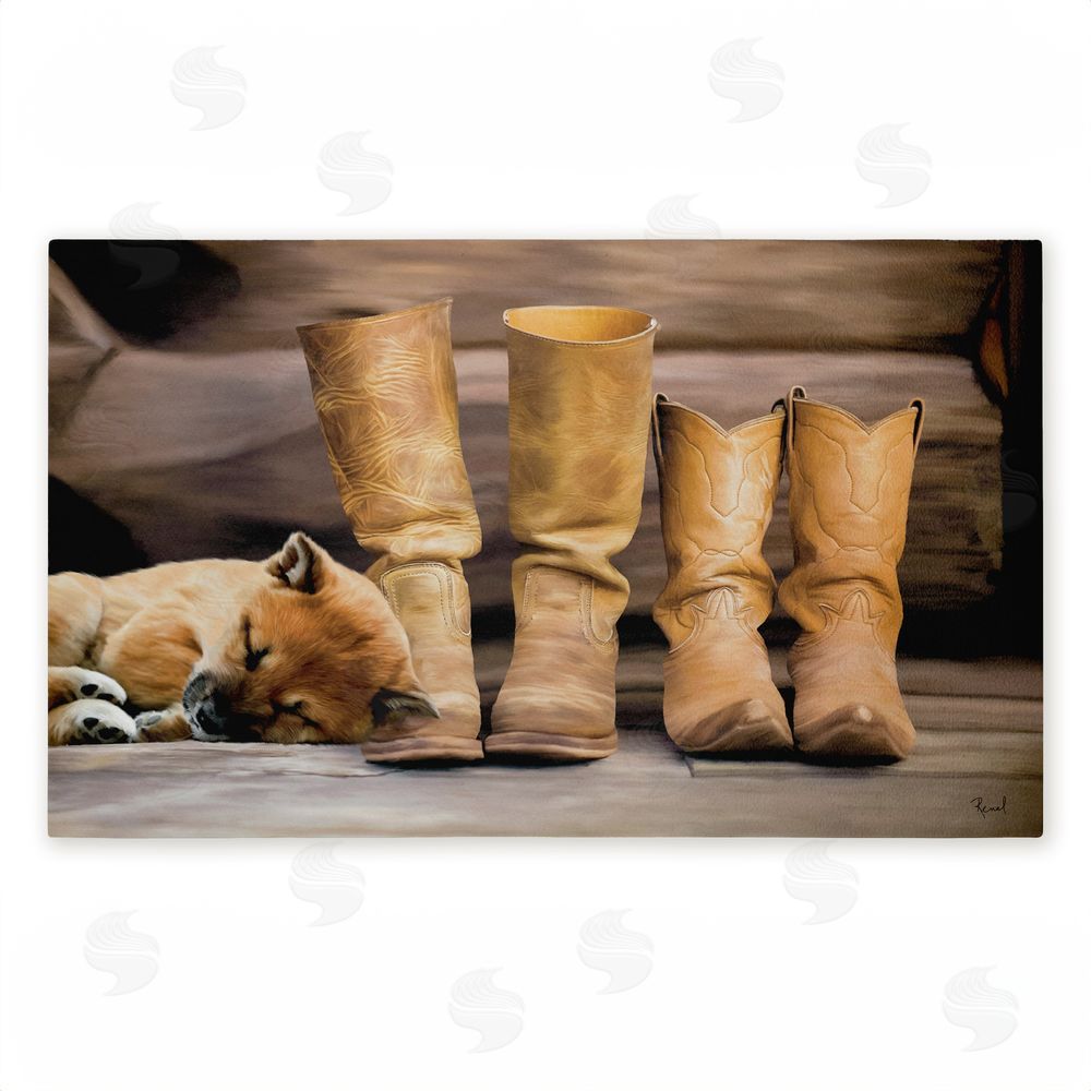 Renel Peters Sleepy Puppy & Cowboy Boots Unwoven Outdoor Door Mat