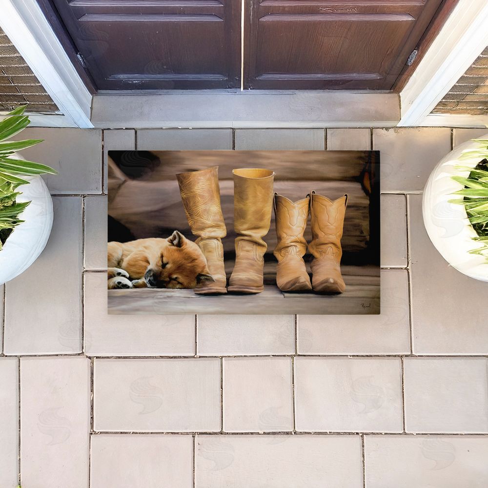 Renel Peters Sleepy Puppy & Cowboy Boots Unwoven Outdoor Door Mat