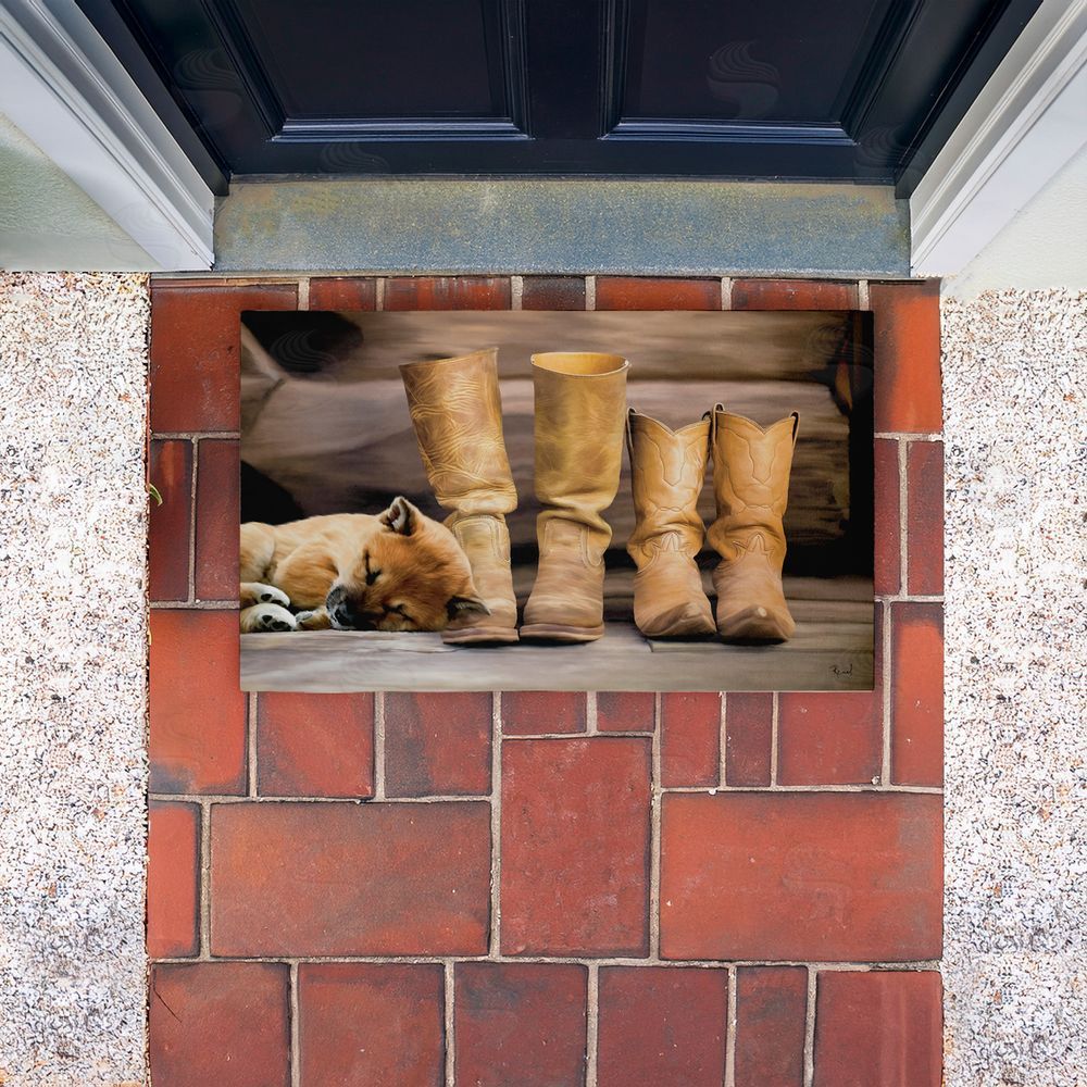 Renel Peters Sleepy Puppy & Cowboy Boots Unwoven Outdoor Door Mat