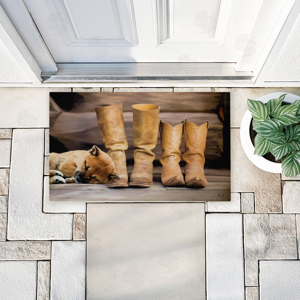 Renel Peters Sleepy Puppy & Cowboy Boots Unwoven Outdoor Door Mat