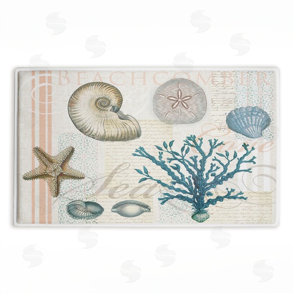 Lula Bijoux & co. Beachcomber Vintage Sea Collage Plush Bathroom Floor Mat