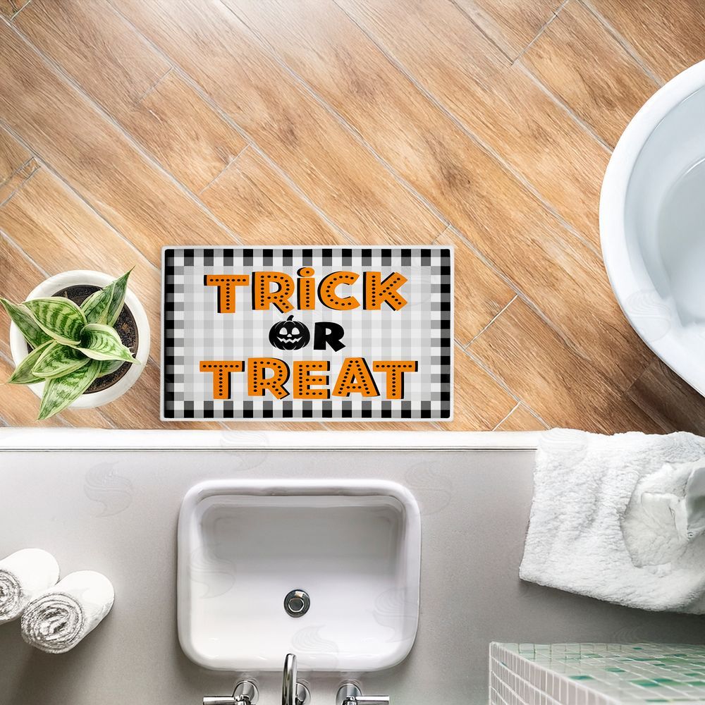 Marcus Prime Trick Or Treat over Gingham Plush Bathroom Floor Mat