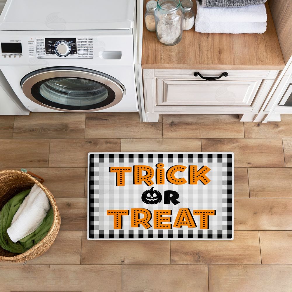 Marcus Prime Trick Or Treat over Gingham Plush Bathroom Floor Mat