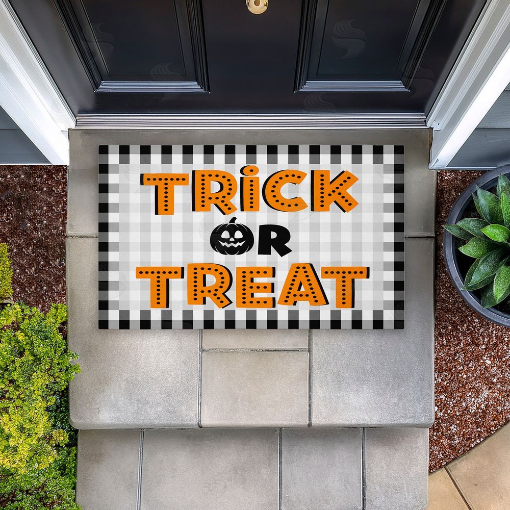 Marcus Prime Trick Or Treat over Gingham Unwoven Outdoor Door Mat