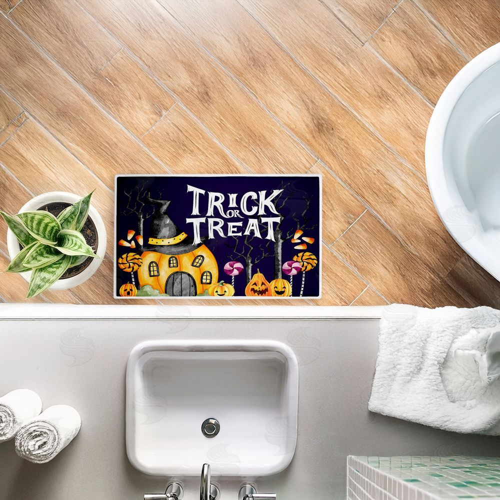 Kim Allen Trick Or Treat Pumpkin House Plush Bathroom Floor Mat