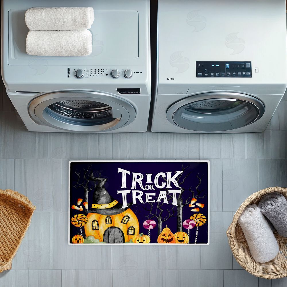 Kim Allen Trick Or Treat Pumpkin House Plush Bathroom Floor Mat