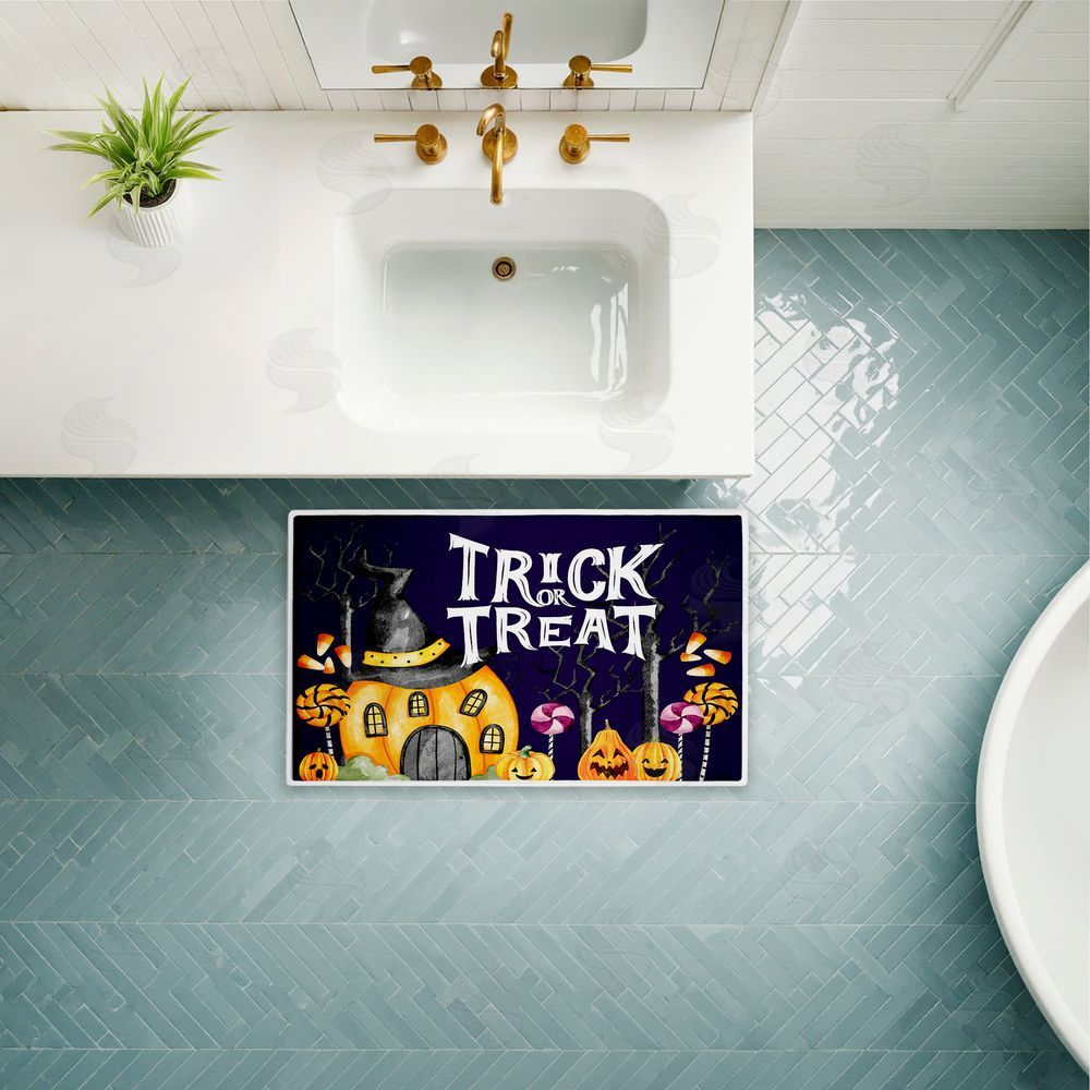 Kim Allen Trick Or Treat Pumpkin House Plush Bathroom Floor Mat