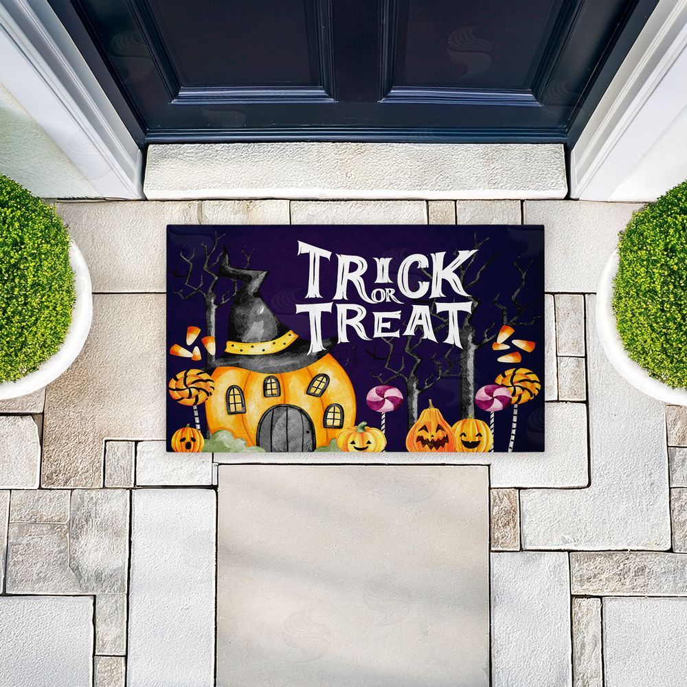 Kim Allen Trick Or Treat Pumpkin House Unwoven Outdoor Door Mat