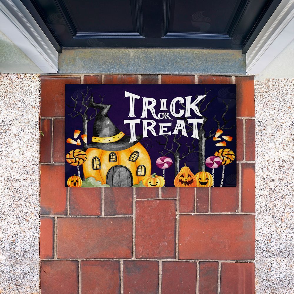 Kim Allen Trick Or Treat Pumpkin House Unwoven Outdoor Door Mat