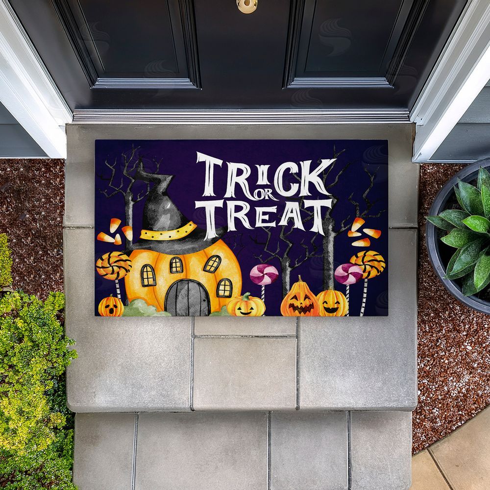 Kim Allen Trick Or Treat Pumpkin House Unwoven Outdoor Door Mat