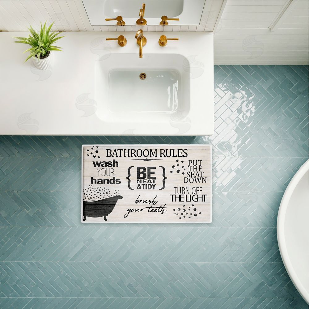 Kim Allen Rustic Bathroom Rules Plush Bathroom Floor Mat