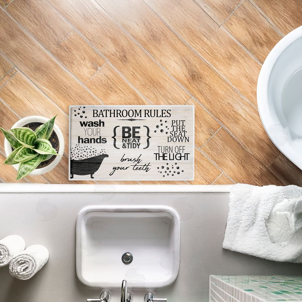 Kim Allen Rustic Bathroom Rules Plush Bathroom Floor Mat