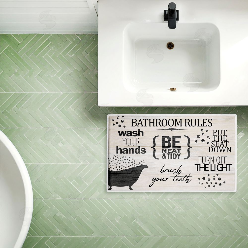 Kim Allen Rustic Bathroom Rules Plush Bathroom Floor Mat